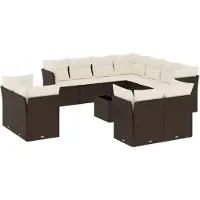 vidaXL 12-tlg. Garten-Sofagarnitur mit Kissen Braun Poly Rattan