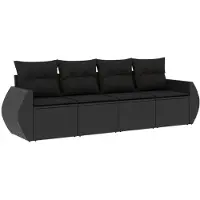 vidaXL 4-tlg. Garten-Sofagarnitur mit Kissen Schwarz Poly Rattan