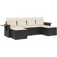 vidaXL 6-tlg. Garten-Sofagarnitur mit Kissen Schwarz Poly Rattan