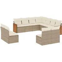 vidaXL 11-tlg. Garten-Sofagarnitur mit Kissen Beige Poly Rattan