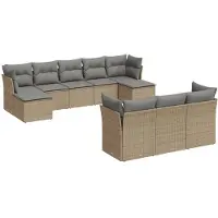 vidaXL 10-tlg. Garten-Sofagarnitur mit Kissen Beige Poly Rattan