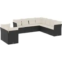 vidaXL 9-tlg. Garten-Sofagarnitur mit Kissen Schwarz Poly Rattan