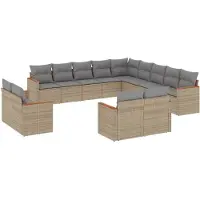 vidaXL 13-tlg. Garten-Sofagarnitur mit Kissen Beige Poly Rattan