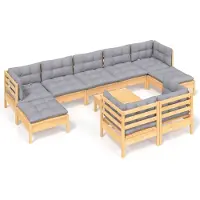 vidaXL 10-tlg. Garten-Lounge-Set mit Grauen Kissen Kiefer Massivholz