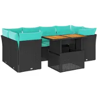 vidaXL 7-tlg. Garten-Sofagarnitur mit Kissen Schwarz Poly Rattan