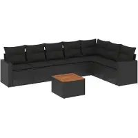 vidaXL 8-tlg. Garten-Sofagarnitur mit Kissen Schwarz Poly Rattan
