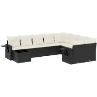 vidaXL 10-tlg. Garten-Sofagarnitur mit Kissen Schwarz Poly Rattan
