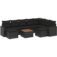 vidaXL 10-tlg. Garten-Sofagarnitur mit Kissen Schwarz Poly Rattan