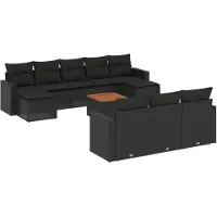 vidaXL 11-tlg. Garten-Sofagarnitur mit Kissen Schwarz Poly Rattan