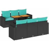 vidaXL 7-tlg. Garten-Sofagarnitur mit Kissen Schwarz Poly Rattan