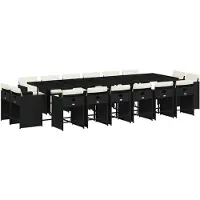 vidaXL 17-tlg. Garten-Essgruppe mit Kissen Schwarz Poly Rattan