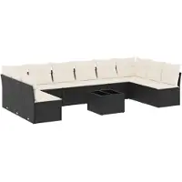 vidaXL 11-tlg. Garten-Sofagarnitur mit Kissen Schwarz Poly Rattan