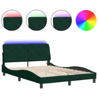 vidaXL Bettgestell mit LED ohne Matratze Dunkelgrün 140x190 cm Samt