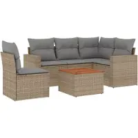 vidaXL 6-tlg. Garten-Sofagarnitur mit Kissen Beige Poly Rattan