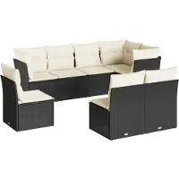 vidaXL 8-tlg. Garten-Sofagarnitur mit Kissen Schwarz Poly Rattan