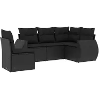 vidaXL 5-tlg. Garten-Sofagarnitur mit Kissen Schwarz Poly Rattan