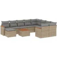 vidaXL 11-tlg. Garten-Sofagarnitur mit Kissen Beige Poly Rattan