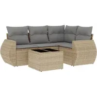 vidaXL 5-tlg. Garten-Sofagarnitur mit Kissen Beige Poly Rattan