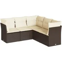 vidaXL 5-tlg. Garten-Sofagarnitur mit Kissen Braun Poly Rattan