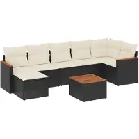 vidaXL 8-tlg. Garten-Sofagarnitur mit Kissen Schwarz Poly Rattan