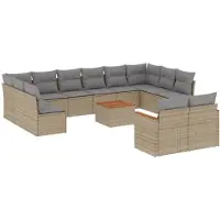 vidaXL 13-tlg. Garten-Sofagarnitur mit Kissen Beige Poly Rattan