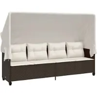 vidaXL Sonnenliege mit Dach und Kissen Braun Poly Rattan