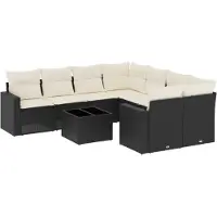 vidaXL 9-tlg. Garten-Sofagarnitur mit Kissen Schwarz Poly Rattan