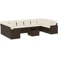 vidaXL 11-tlg. Garten-Sofagarnitur mit Kissen Braun Poly Rattan