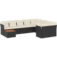 vidaXL 10-tlg. Garten-Sofagarnitur mit Kissen Schwarz Poly Rattan