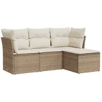 vidaXL 4-tlg. Garten-Sofagarnitur mit Kissen Beige Poly Rattan