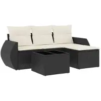vidaXL 5-tlg. Garten-Sofagarnitur mit Kissen Schwarz Poly Rattan