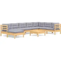 vidaXL 9-tlg. Garten-Lounge-Set mit Grauen Kissen Kiefer Massivholz