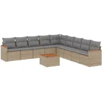 vidaXL 10-tlg. Garten-Sofagarnitur mit Kissen Beige Poly Rattan