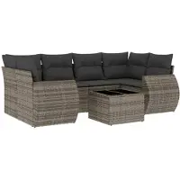 vidaXL 7-tlg. Garten-Sofagarnitur mit Kissen Grau Poly Rattan
