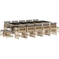 vidaXL 15-tlg. Garten-Essgruppe mit Kissen Beigemischung Poly Rattan