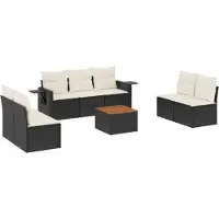 vidaXL 8-tlg. Garten-Sofagarnitur mit Kissen Schwarz Poly Rattan