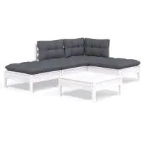 vidaXL 5-tlg. Garten-Lounge-Set mit Kissen Weiß Kiefernholz