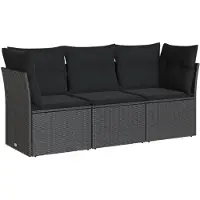 vidaXL 3-tlg. Garten-Sofagarnitur mit Kissen Schwarz Poly Rattan