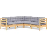 vidaXL 5-tlg. Garten-Lounge-Set mit Grauen Kissen Kiefer Massivholz