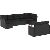 vidaXL 9-tlg. Garten-Sofagarnitur mit Kissen Schwarz Poly Rattan