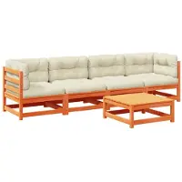 vidaXL 5-tlg. Garten-Sofagarnitur mit Kissen Wachsbraun Kiefernholz
