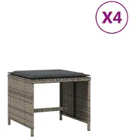 vidaXL Gartenhocker mit Kissen 4 Stk. Grau 41x41x36 cm Poly Rattan