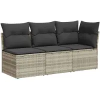 vidaXL Gartensofa mit Kissen 3-Sitzer Hellgrau Poly Rattan