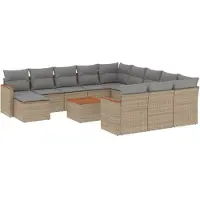 vidaXL 13-tlg. Garten-Sofagarnitur mit Kissen Beige Poly Rattan
