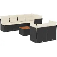 vidaXL 8-tlg. Garten-Sofagarnitur mit Kissen Schwarz Poly Rattan