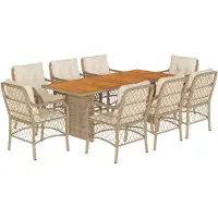 vidaXL 9-tlg. Garten-Essgruppe mit Kissen Beige Poly Rattan