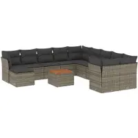 vidaXL 12-tlg. Garten-Sofagarnitur mit Kissen Grau Poly Rattan