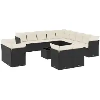vidaXL 14-tlg. Garten-Sofagarnitur mit Kissen Schwarz Poly Rattan