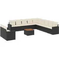 vidaXL 12-tlg. Garten-Sofagarnitur mit Kissen Schwarz Poly Rattan