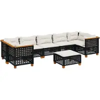 vidaXL 8-tlg. Garten-Sofagarnitur mit Kissen Schwarz Poly Rattan